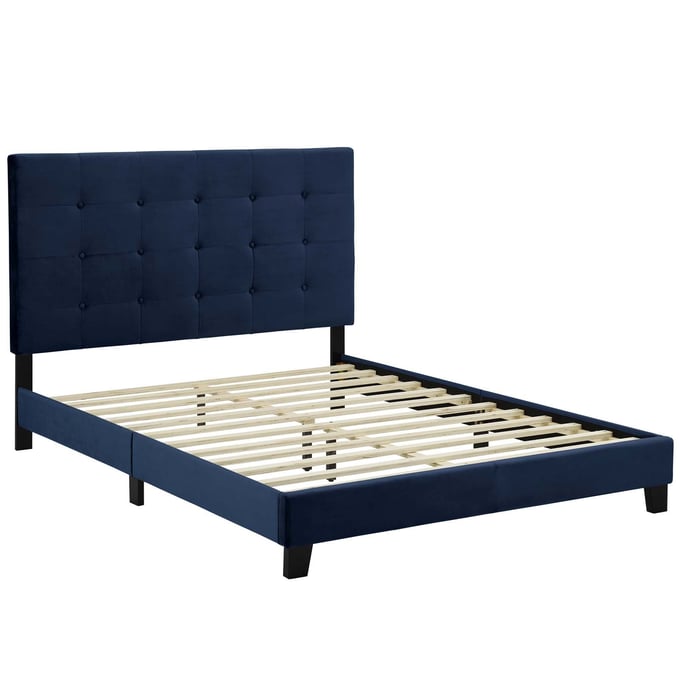 Modway Furniture Melanie Midnight Blue Velvet Twin Platform Bed MOD-5805-MID