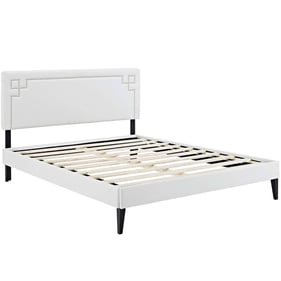 Modway Furniture Ruthie White Vinyl Squared Tapered Legs Queen Platform Bed