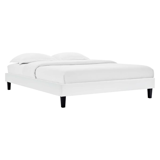 Modway Furniture Reign White Velvet Queen Platform Bed Frame MOD-6266-WHI