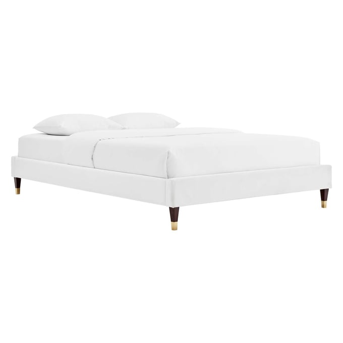 Modway Furniture Harlow White Velvet Twin Platform Bed Frame MOD-6268-WHI