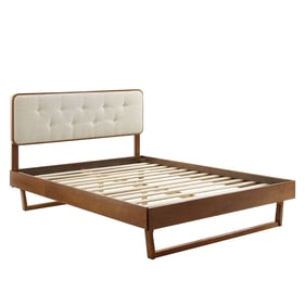 Modway Furniture Bridgette Walnut Beige Queen Platform Bed with Angular Fra...