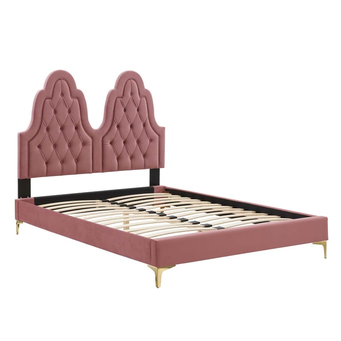 Modway Furniture Alexandria Dusty Rose Velvet Queen Platform Bed MOD-6763-DUS