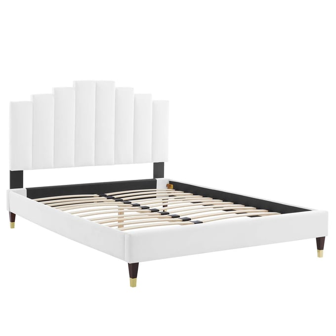 Modway Furniture Elise White Velvet King Bed MOD-6875-WHI