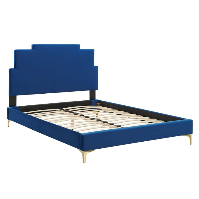 Modway Furniture Lindsey Navy Velvet Twin Bed MOD-6895-NAV