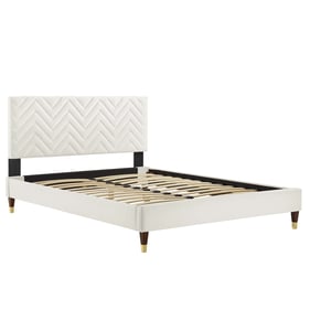 Modway Furniture Leah White Velvet Chevron Tufted Queen Platform Bed