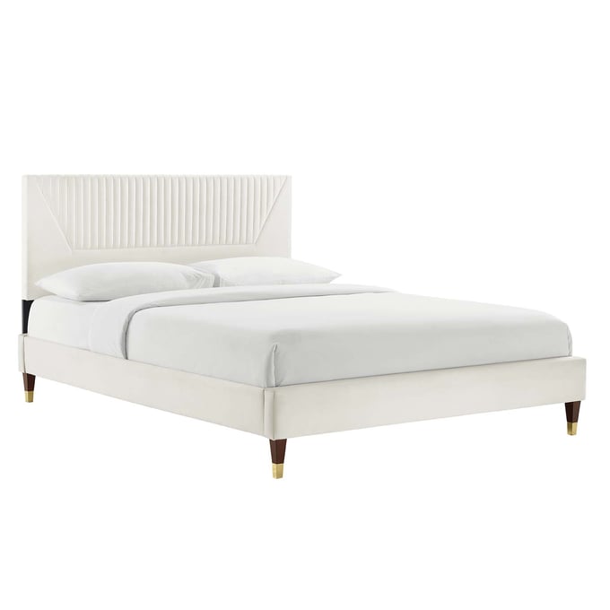 Modway Furniture Yasmine White Velvet Queen Platform Bed MOD-6972-WHI