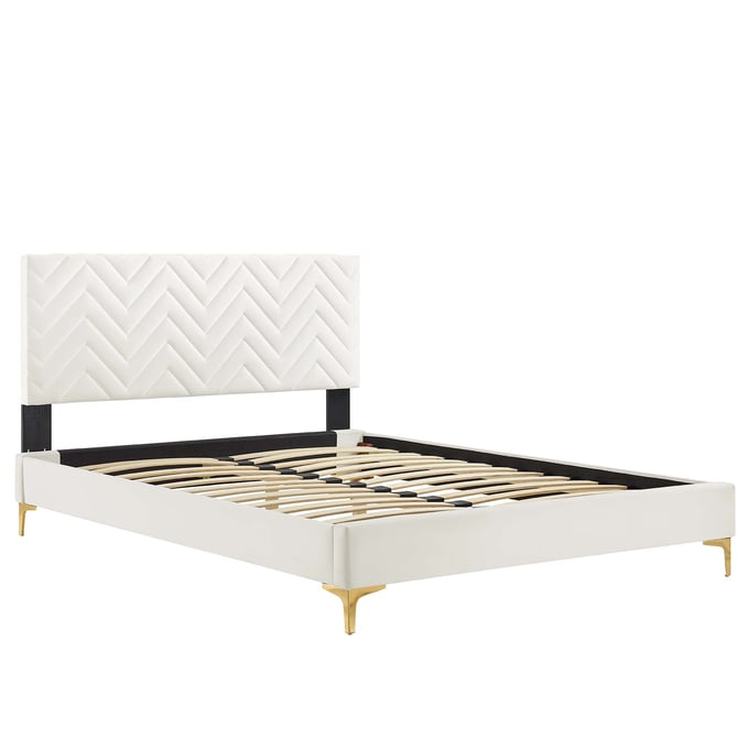 Modway Furniture Leah White Chevron Tufted King Platform Bed MOD-7005-WHI