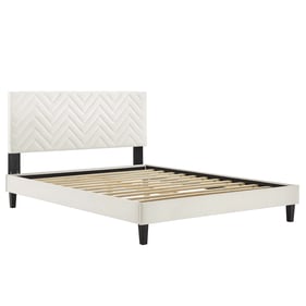 Modway Furniture Leah White Chevron Tufted Velvet King Platform Bed