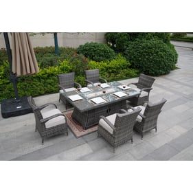 Moda Furnishings Neo Gray 7pc Dining Sofa Set with Chairs and Cushions