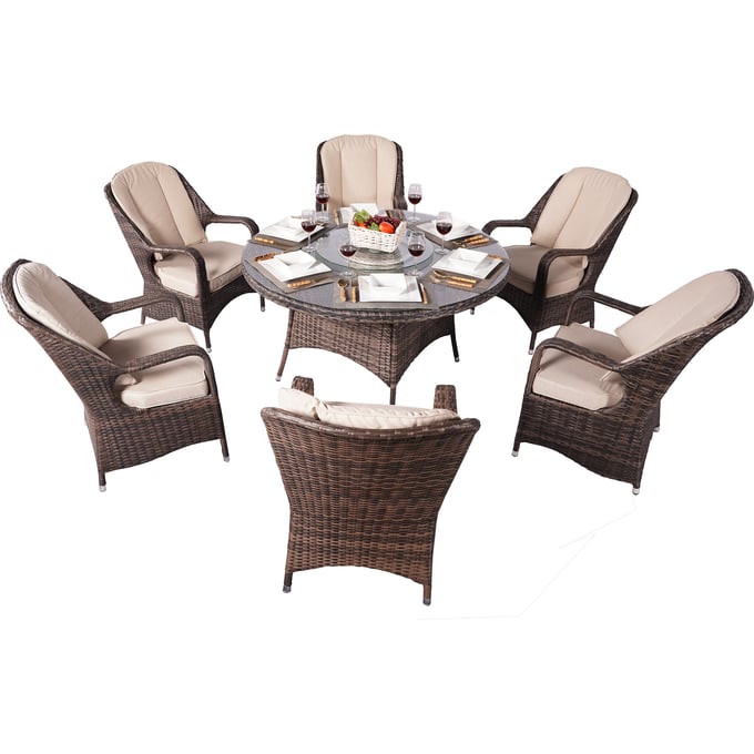 Moda Furnishings Brown Wicker 7pc Patio Dining Set MODA-PAD-1711-BR