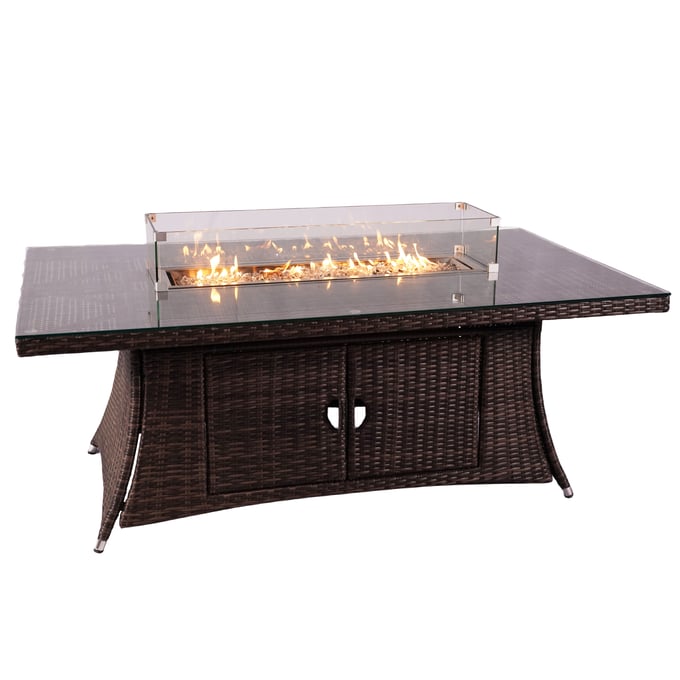 Moda Furnishings Brown Rectangular Outdoor Gas Firepit Table MODA-PAG-1106-R-T