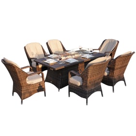 Moda Furnishings Brown Patio 7pc Fire Pit Dining Set