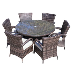 Moda Furnishings Brown 7pc Outdoor Rattan Wicker Dining Set with Cushions