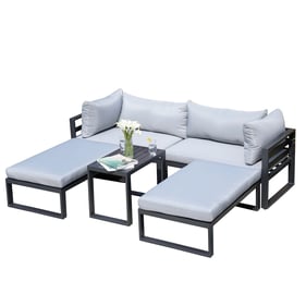 Moda Furnishings Gray 5pc Patio Sofa Set with Coffee Table and Stools