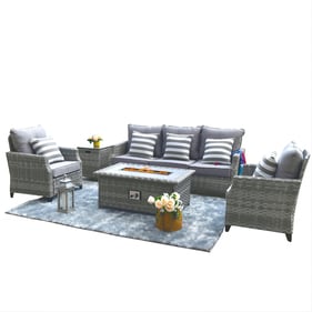 Moda Furnishings Gray 5pc Patio Fire Pit Sofa Set with Cushions