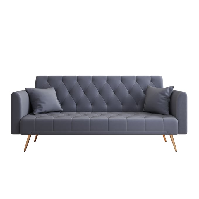 Moda Furnishings Gray Velvet Convertible Sofa Bed with Adjustable Backrest MODA-MD-W1658127032