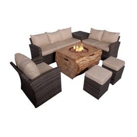 Moda Furnishings Andie Gray 7pc Conversation Rectangular Gray Gas Fire Tabl...