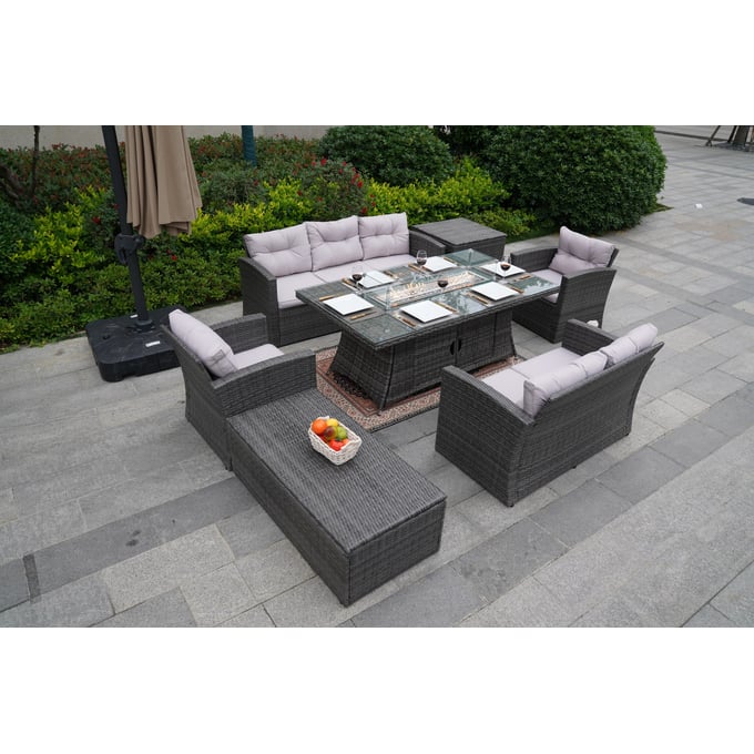 Moda Furnishings Gray 7pc Dining Sofa Set With Fire Table MODA-MOG-1506R-G