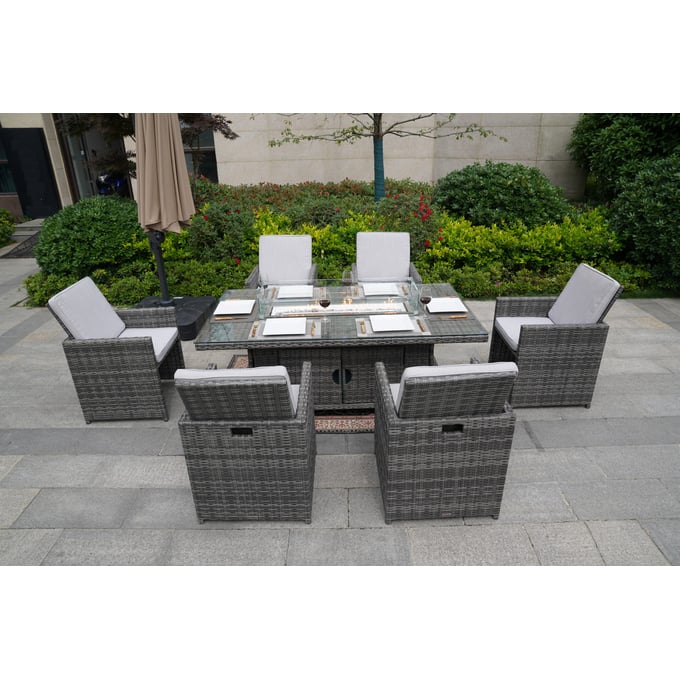 Moda Furnishings Avery Gray 7pc Dining Sofa Set with Gas Fire Table MODA-MOG-1634R-NO-G