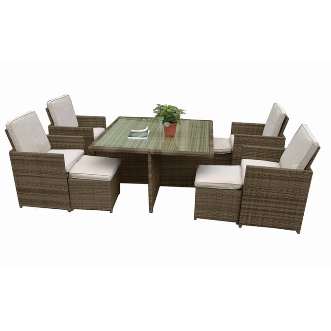 Moda Furnishings Brown 9pc Patio Outdoor Dining Set MODA-PAD-3233B-Brown