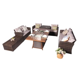 Moda Furnishings Brown Rattan 6pc Sofa Set with Cushion