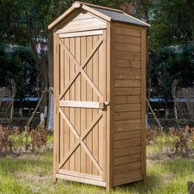 Moda Furnishings Lois Natural Outdoor Storage Sheds with Workstation