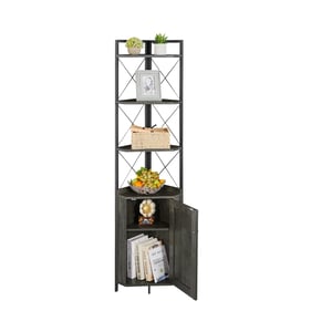 Moda Furnishings Lois Dark Grey Corner Cabinet Bookshelf