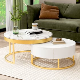 Moda Furnishings Lois White Golden Modern Nesting Coffee Table