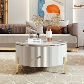 Moda Furnishings Lois Off White Modern Coffee Table with 2 Drawers