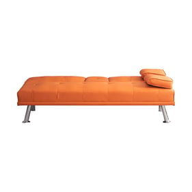 Moda Furnishings Orange Leather Sofa Bed with Integrated Coffee Table