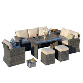 Moda Furnishings Gray Wicker 7pc Patio Dining Set with Storage Box