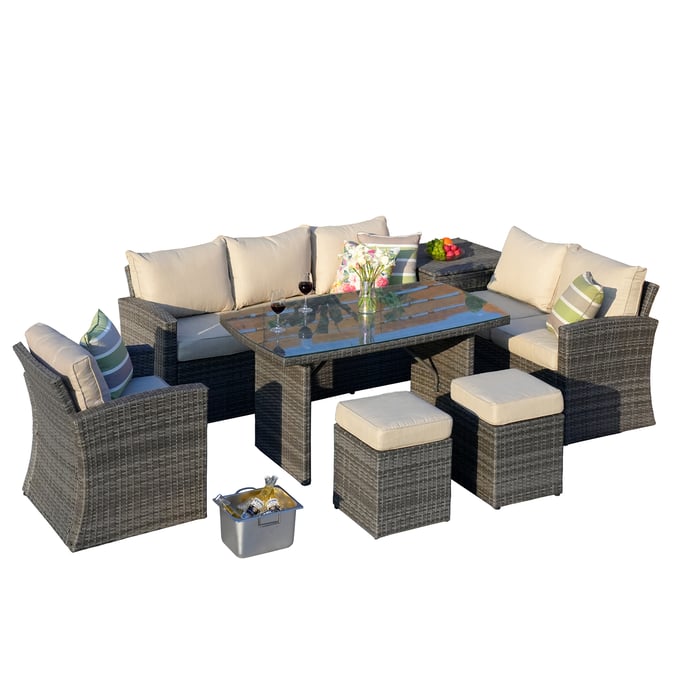 Moda Furnishings Gray Wicker 7pc Patio Dining Set with Storage Box MODA-PAS-1403B-GR