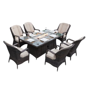 Moda Furnishings Brown Wicker 7pc Rectangle Patio Dining Set