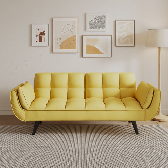 Moda Furnishings Yellow Sofa Bed with Throw Pillows MODA-MD-W1658135107