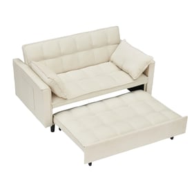 Moda Furnishings Beige Velvet Pull Out Sofa Bed and 3 in 1 Convertible Love...