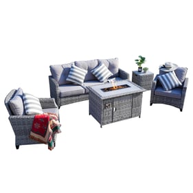 Moda Furnishings Gray 5pc Fire Pit Sofa Set with Cushions