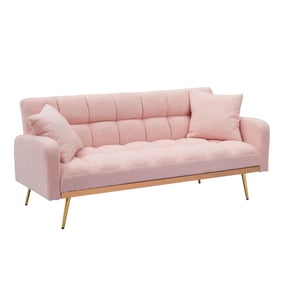 Moda Furnishings Pink Sofa Bed with 2 Throw Pillows