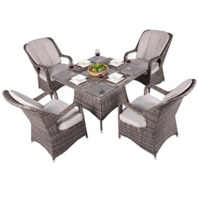 Moda Furnishings Gray Patio 5pc Wicker Dining Set with Umbrella Hole