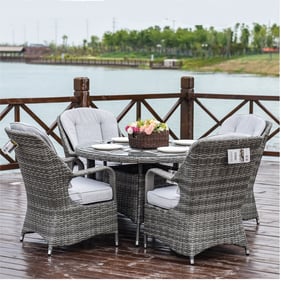 Moda Furnishings Gray Wicker 5pc Outdoor Dining Set with Cushions