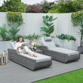 Moda Furnishings Outdoor Gray Fabric Rattan Lounge With Coffee Table