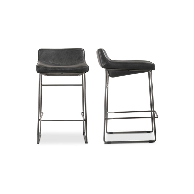 2 Moes Home Starlet Black Leather Counter Stools MOE-PK-1106-02