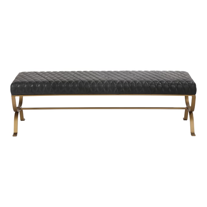 Moes Home Teatro Black Leather Iron Plywood Bench MOE-PK-1109-02