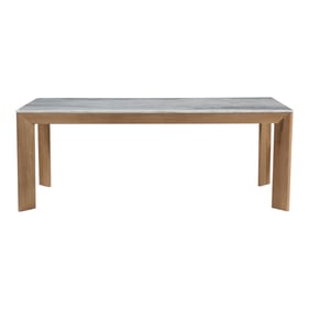 Moes Home Angle Natural Oak Grey Marble Rectangle Dining Table