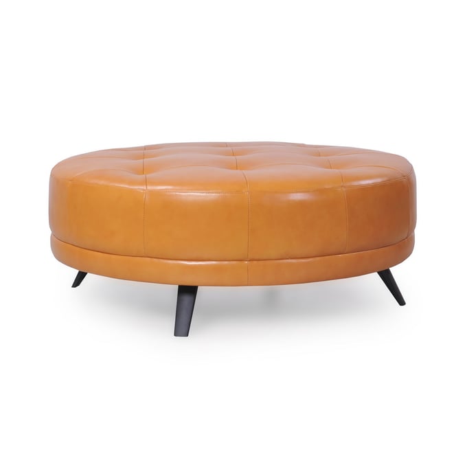 Moroni Casablanca Tan Leather Round Ottoman MOR-58140D1857