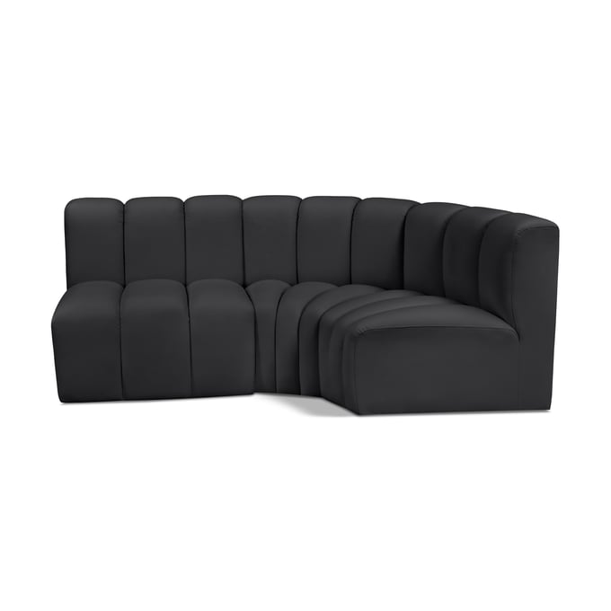 Meridian Furniture Arc Black Vegan Leather Modular 3pc Sofa MRD-101BLACK-S3A