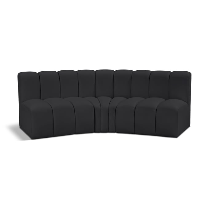 Meridian Furniture Arc Black Vegan Leather 3pc Modular Sofa MRD-101BLACK-S3B