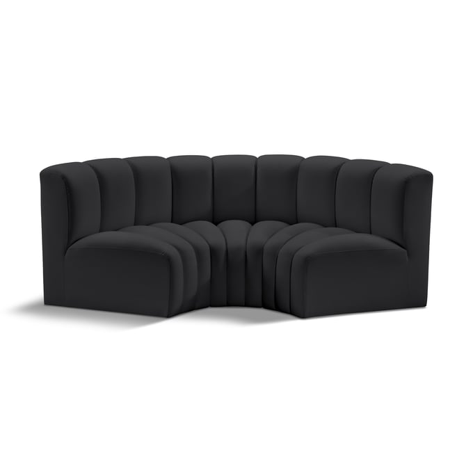 Meridian Furniture Arc Black Vegan Leather Curved 3pc Sofa MRD-101BLACK-S3C