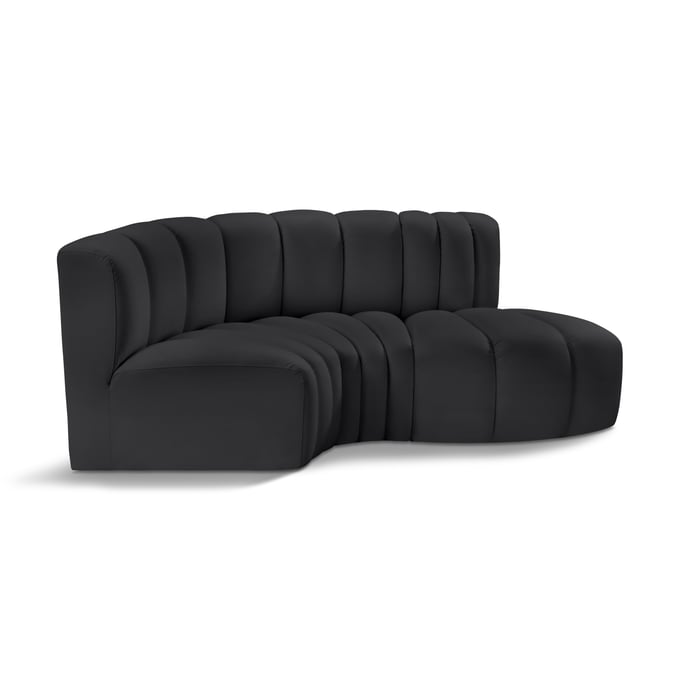 Meridian Furniture Arc Black Vegan Leather 3pc Sofa MRD-101BLACK-S3D