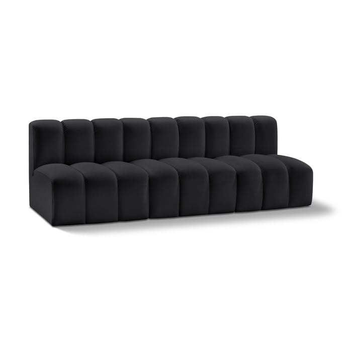 Meridian Furniture Arc Black Vegan Leather Armless 3pc Modular Sofa MRD-101BLACK-S3F