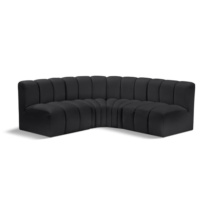 Meridian Furniture Arc Black Vegan Leather 4pc Modular Sofa Sectional MRD-101BLACK-S4B